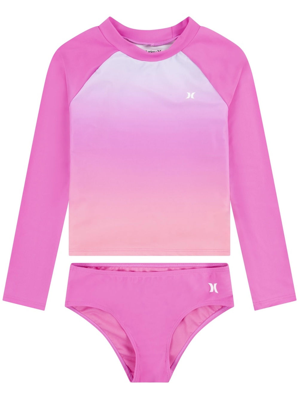 Hurley Two Piece Long Sleeve Tankini Swimsuit GIRLS Size 8 Pink Rash Guard UPF50